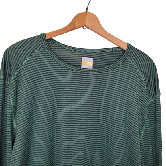 Icebreaker Mens Merino 200 Black Green Striped Long Sleeve Base Layer Top XXL - Picture 2 of 12